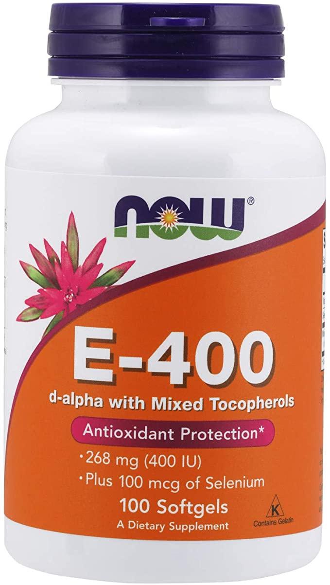 Витамин E NOW Vitamin E-400 with Mixed Tocopherols + Selenium 100 softgels, фото 1