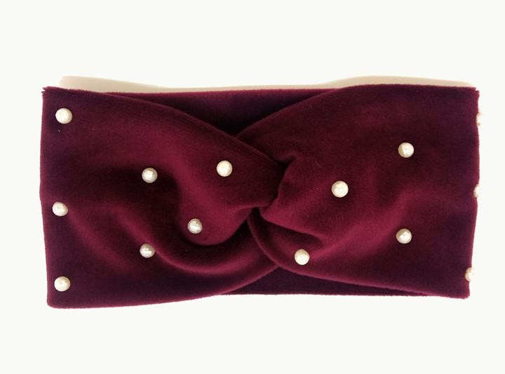 Пов'язка для дівчинки плюшева бордова, фото 1