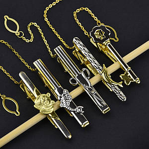 Набір затискачів для краватки срібло та золото з різними елементами неіржавка сталь Stainless Steel 5 штук