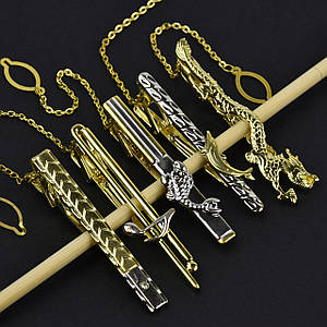 Набір затискачів для краватки срібло та золото з різними елементами неіржавка сталь Stainless Steel 5 штук