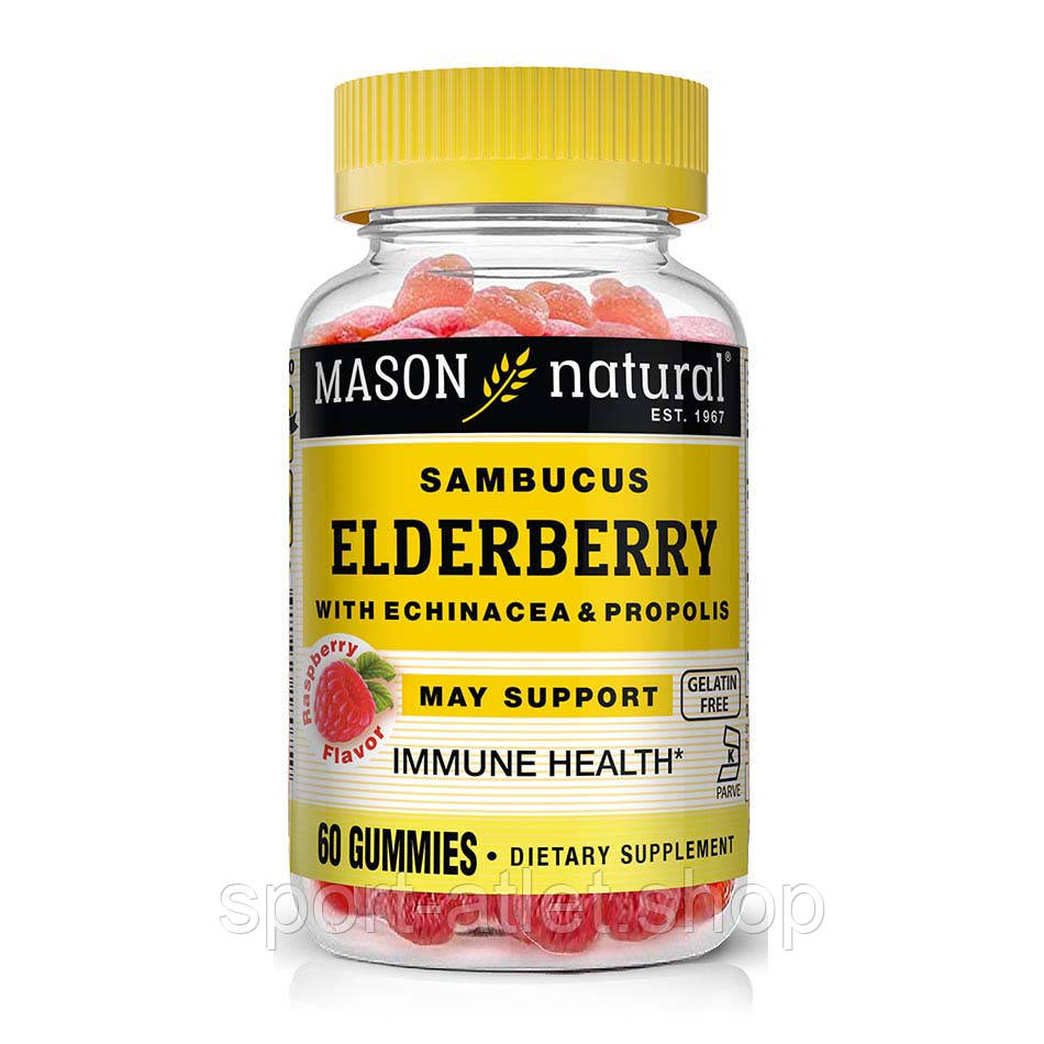 Натуральна добавка Mason Natural Elderberry With Echinacea & Propolis, 60 жувальних таблеток, фото 1