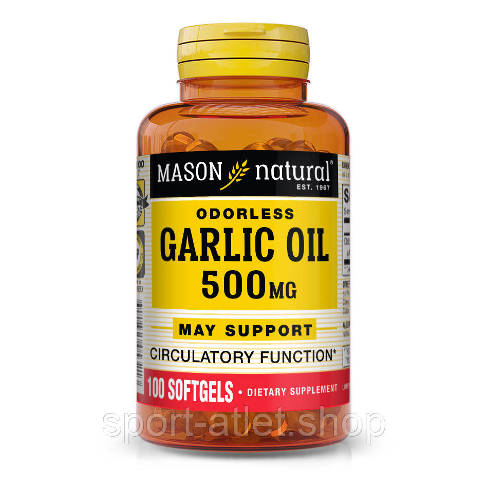 Натуральна добавка Mason Natural Garlic Oil 500 mg, 100 капсул, фото 1