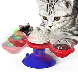Іграшка для кота з котячою м'ятою та світлодіодною кулею Rotate Windmill, Червоно-синя / Інтерактивний спіннер