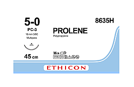 Хірургічна нитка Ethicon Пролен (Prolene) 5/0, довжина 45 см, реж. голка 16 мм, 8635H (W8006T)