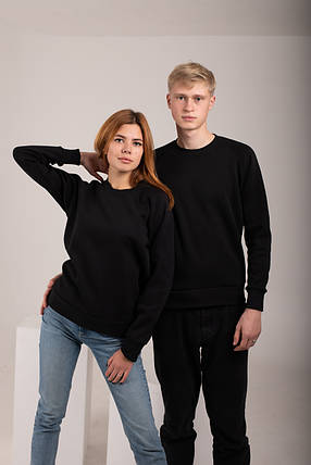 Світшот однотонний тринитка з начосом чорний колір, фото 2