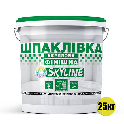 Шпаклівка акрилова фінішна, готова до застосування, для внутрішніх та зовнішніх робіт SkyLine Білосніжна 25 кг, фото 2