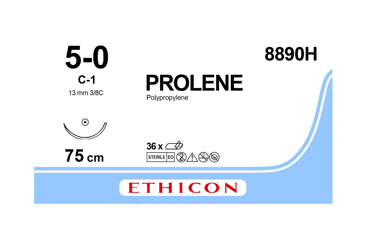 Хірургічна нитка Ethicon Пролен (Prolene) 5/0, довжина 75 см, кільк. голка 13 мм, 8890H (W8890), фото 1