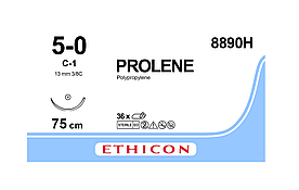 Хірургічна нитка Ethicon Пролен (Prolene) 5/0, довжина 75 см, кільк. голка 13 мм, 8890H (W8890)