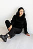 Костюм утеплений жіночий худі та спортивні штани турецька тринитка на флісі колір чорний, фото 5