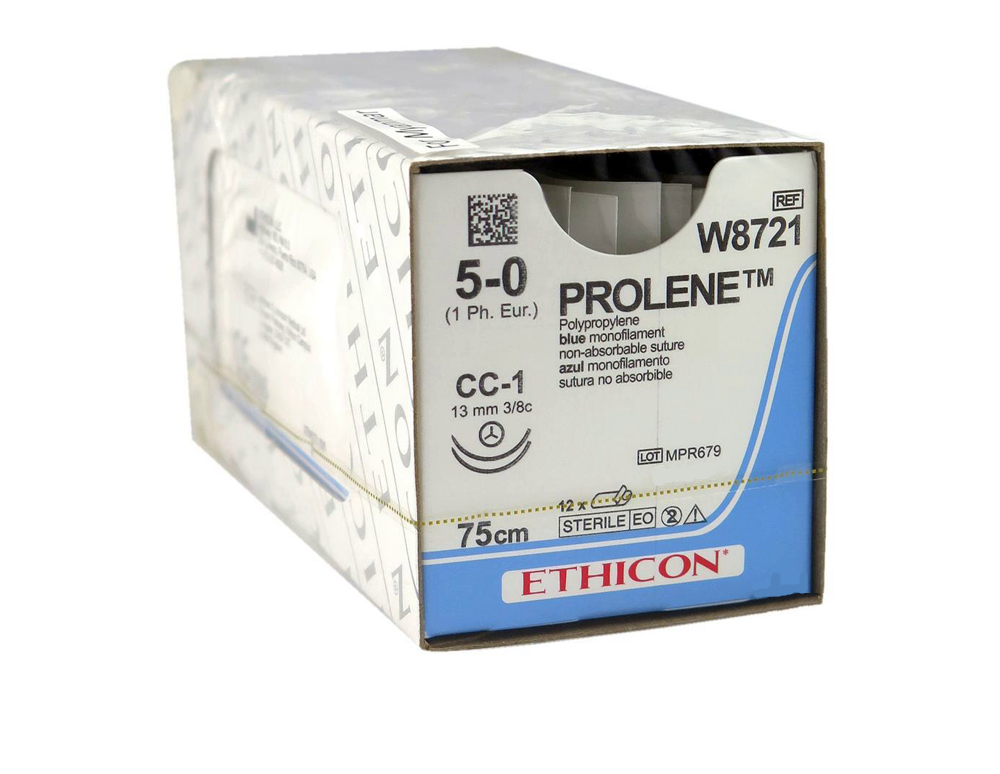 Хірургічна нитка Ethicon Пролен (Prolene) 5/0, довжина 75 см, 2 кільк. голки 13 мм, W8721, фото 1