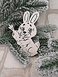 Кролик - символ 2023 року, прикраса на ялинку, фанера 11х10 см, фото 6