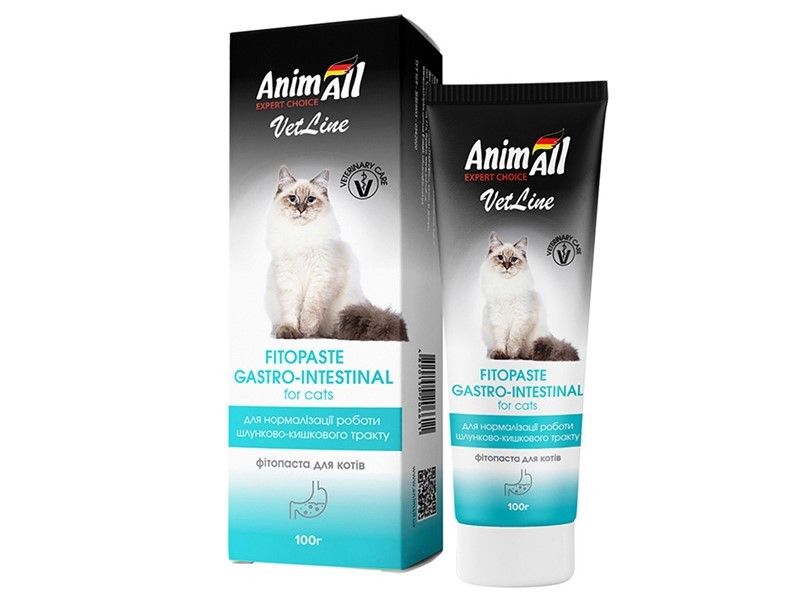Ласощі AnimAll VetLine допомога в нормалізації роботи шлунково-кишкового тракту для котів 100г, фото 1