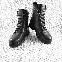 Ботинки высокие женские кожаные на меху Черные.42р-р