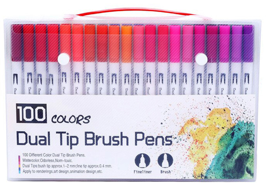 Набір двосторонніх маркерів FineLiner / Brush Markers Pens 100 кольорів, фото 1