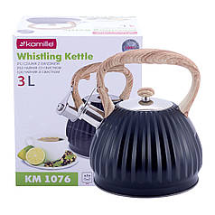 Чайник Kamille 3л з нержавіючої сталі зі свистком і нейлонової ручкою для індукції і газу KM-1076 SPC