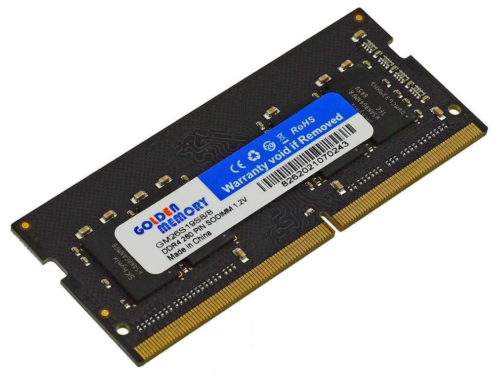 Оперативна пам'ять DDR4 2666MHz 8 GB SoDIMM для ноутбука (PC4-21300) — CL19 1.2V Golden Memory GM26S19S8/8