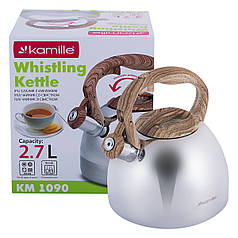 Чайник Kamille 2.7 л з нержавіючої сталі зі свистком і бакелітовою ручкою KM-1090 SPC