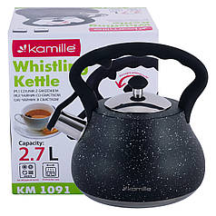 Чайник Kamille Чорний 2,7 л з нержавіючої сталі зі свистком і нейлонової ручкою KM-1091 SPC