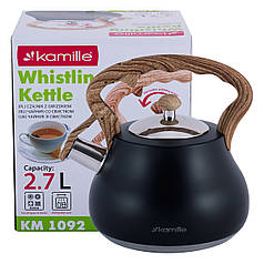 Чайник Kamille Чорний 2,7 л з нержавіючої сталі зі свистком і нейлонової ручкою KM-1092 SPC