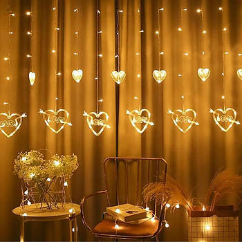 Гірлянда штора 2,5х0,8 м, на 128 LED, 220V "LOVE" Теплий Білий / Світлодіодна гірлянда на вікно