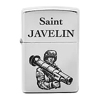 Зажигалка бензиновая ZIPPO Satin Chrome 205 с гравировкой Saint Javelin Серебристая (205 J) оригинальная