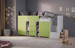Ліжко зі столом та шафами в зеленому кольорі MS702