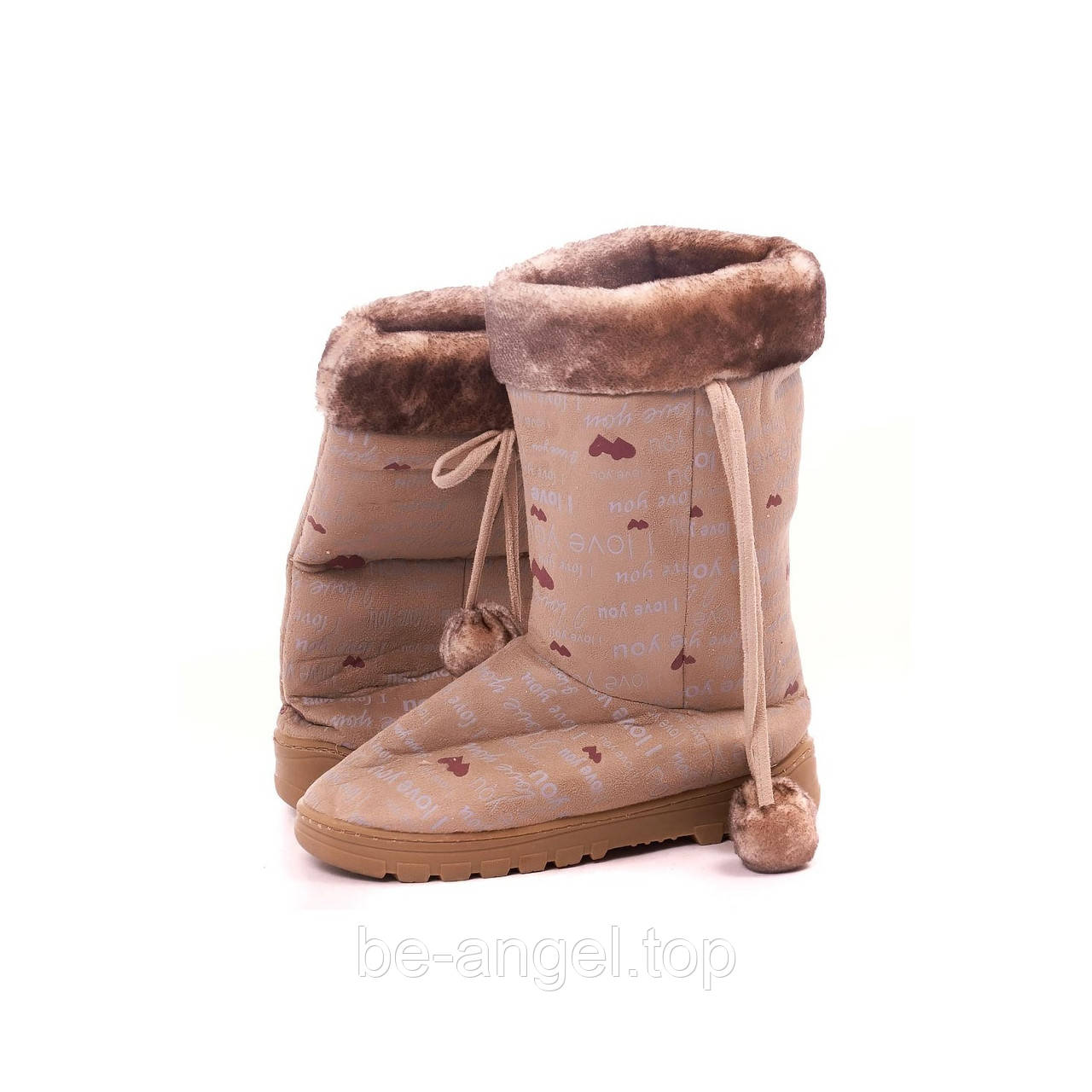 Уггі зимові світло-коричневі з опушкою в сердечках, фото 1