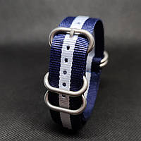 18 20 22 24 мм Nato Zulu Deep Blue + White Синий с белой полосой