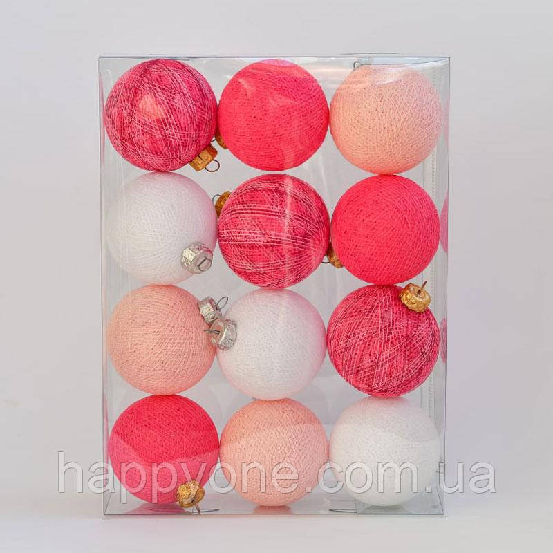 Новорічні ялинкові іграшки-кулі з ниток Pink Set, фото 1