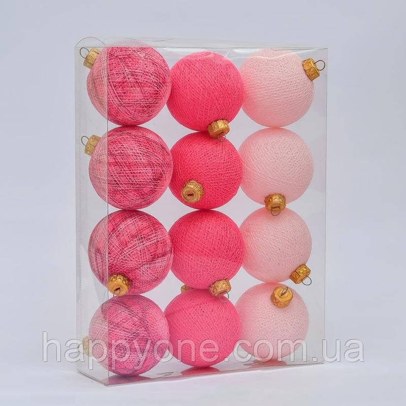 Новорічні ялинкові іграшки-кулі з ниток Pink, фото 1