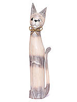 Статуэтка кошка напольная деревянная бежевого цвета Лука высота 80см