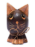 Статуэтка кот деревянный Одуванчик круглый высота 8см