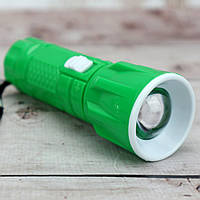 Фонарик ручной на батарейках с фокусировкой зеленый маленький-карманный (Оригинальные фото)