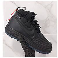 Мужские зимние кроссовки Nike Lunar Force 17 Duckboot Black, черные кожаные найк лунар форс дакбут LF 1