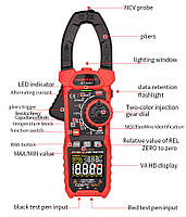 HABOTEST HT208A, струмові кліщі TrueRMS, AC 1000A, напруга AC / DC 600В, опір: 60МОм, ємність:100мФ, частота:, фото 9