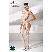 Бодістокінг Passion BS053 white, комбінезон, імітація панчіх і пояси, фото 6