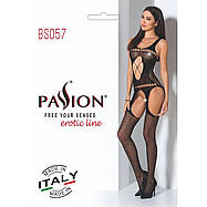 Бодістокінг Passion BS057 black, комбінезон, імітація панчіх і пояси, фото 2