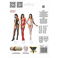 Бодістокінг Passion BS057 red, комбінезон, імітація панчіх і пояси, фото 3