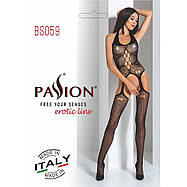 Бодістокінг Passion BS059 black, комбінезон, імітація панчіх, фото 4