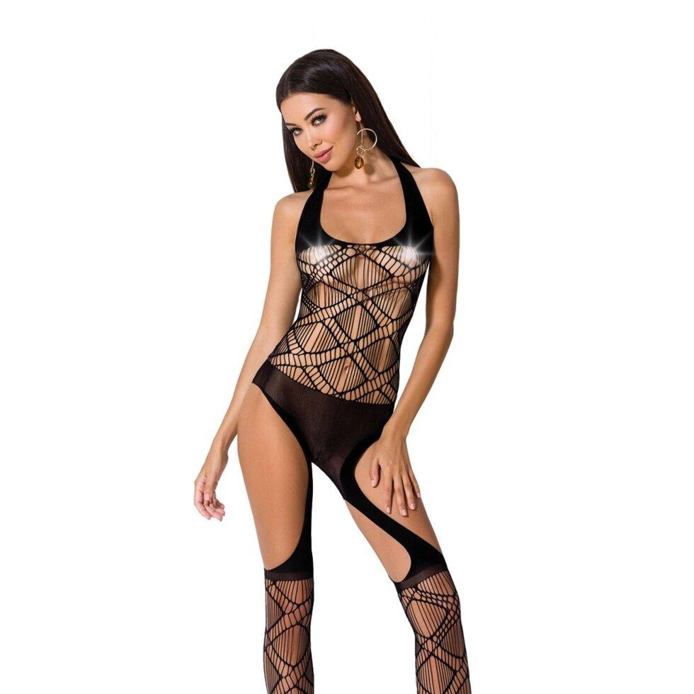 Бодістокінг Passion BS060 black, комбінезон, імітація трусиків і гольфики