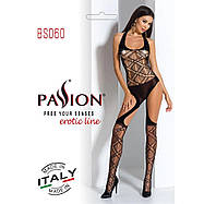 Бодістокінг Passion BS060 black, комбінезон, імітація трусиків і гольфики, фото 4