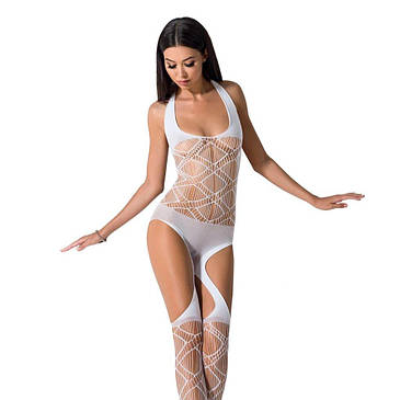 Бодістокінг Passion BS060 white, комбінезон, імітація трусиків і гольфики, фото 1