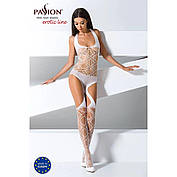 Бодістокінг Passion BS060 white, комбінезон, імітація трусиків і гольфики, фото 6
