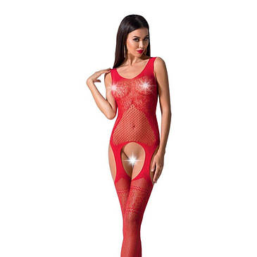 Бодістокінг Passion BS061 red, комбінезон, імітація панчіх, фото 1