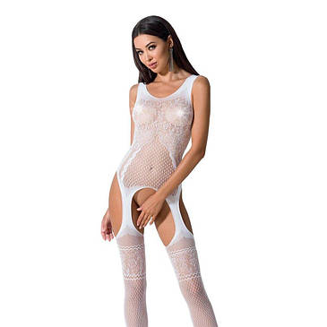 Бодістокінг Passion BS061 white, комбінезон, імітація панчіх, фото 1
