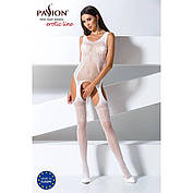 Бодістокінг Passion BS061 white, комбінезон, імітація панчіх, фото 6