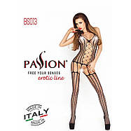 Бодістокінг Passion BS013 black, комбінезон, імітація панчіх і пояси, фото 4