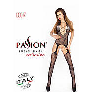 Бодістокінг Passion BS017 black, комбінезон, імітація панчіх і пояси, фото 3