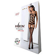 Бодістокінг Passion BS067 black, комбінезон, імітація панчіх і топа на бретелях, фото 4