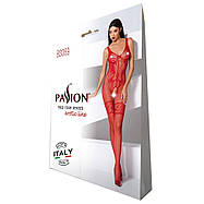 Бодістокінг Passion BS069 red, комбінезон, імітація панчіх і боді, фото 4